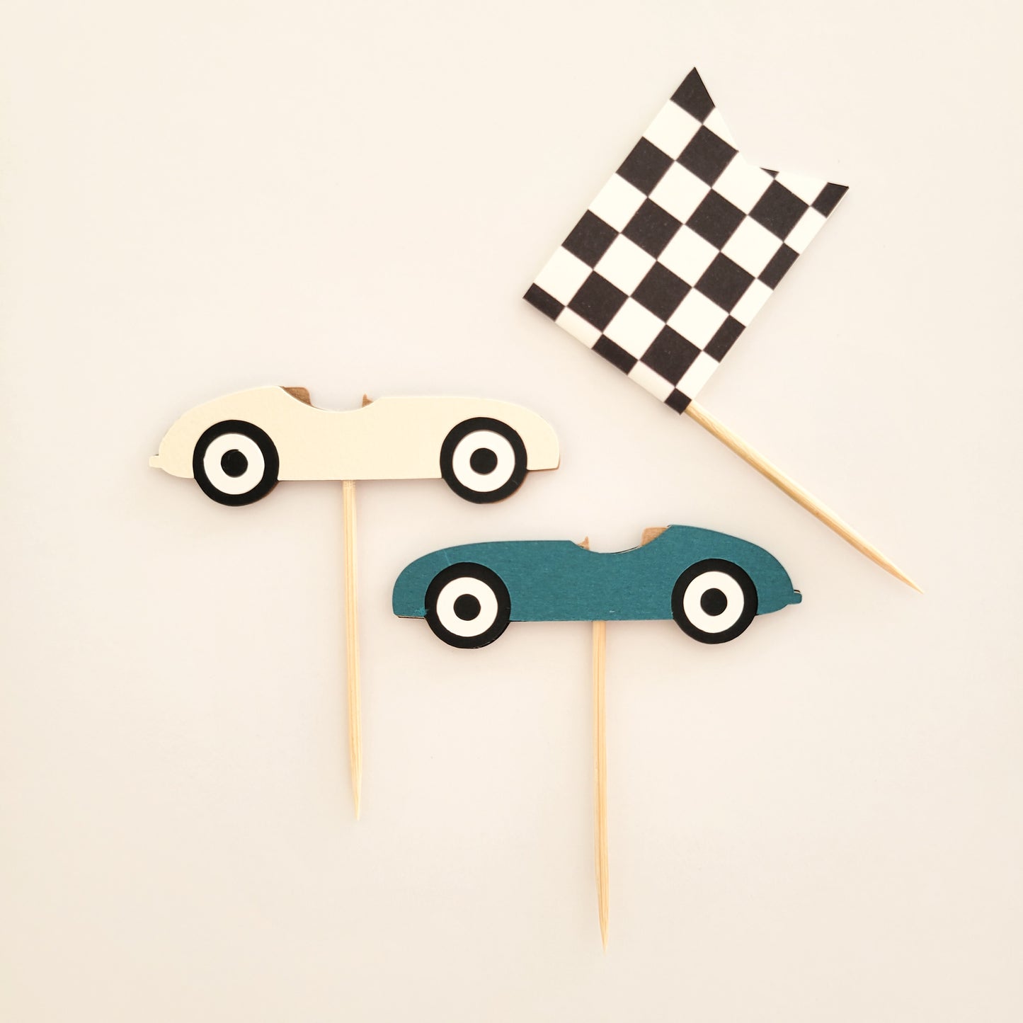 Cream & Blue Cupcake Toppers / Cars