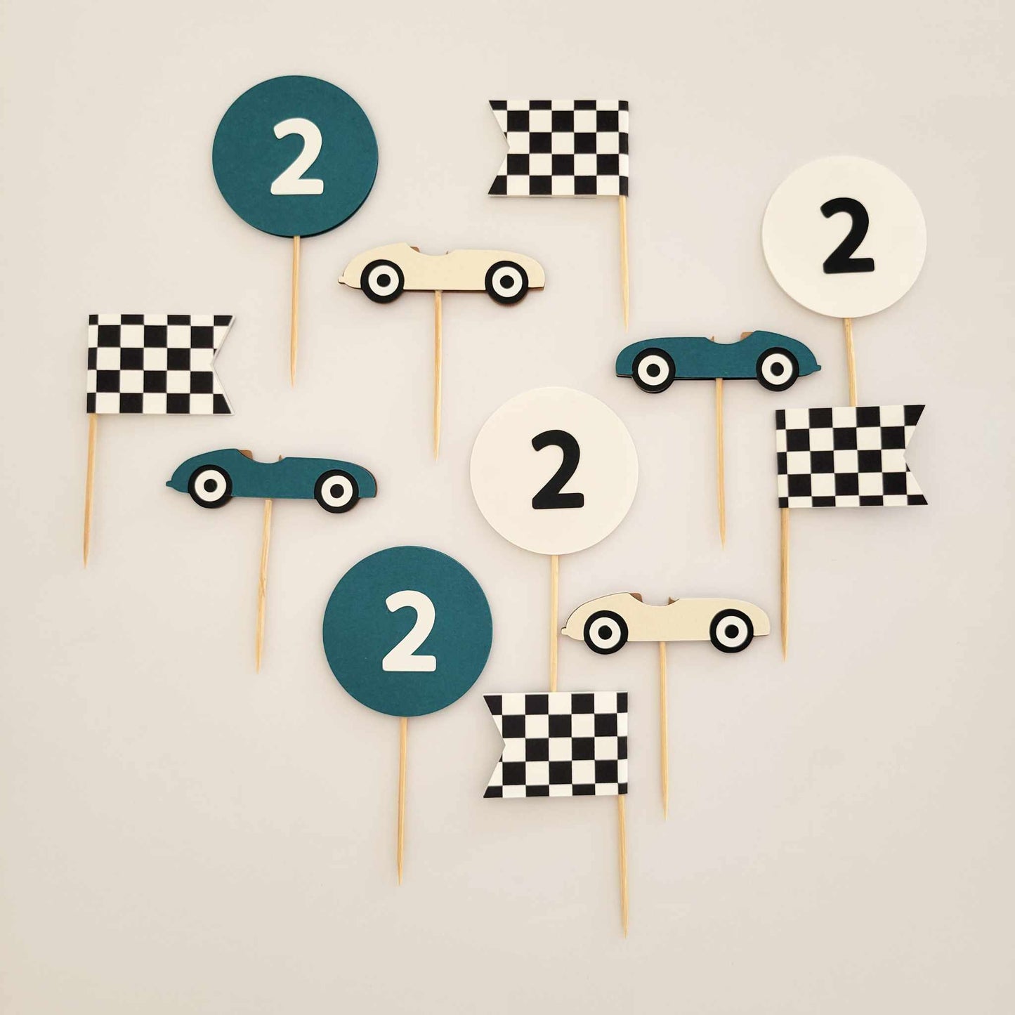 Cream & Blue Cupcake Toppers / Cars