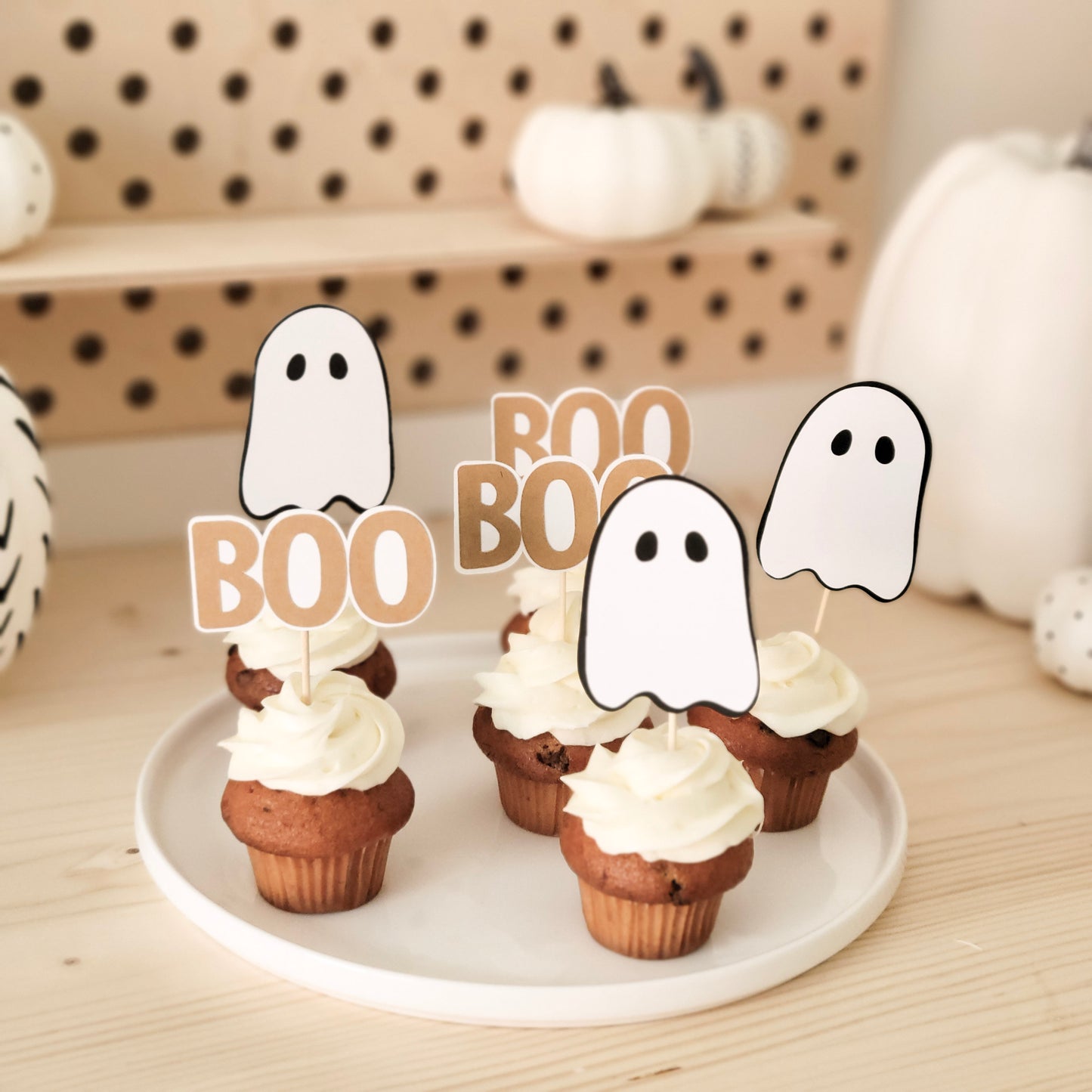 Set of 6 Ghost Cupcake Toppers/Kraft
