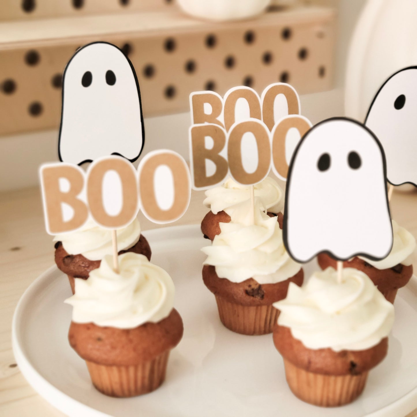 Set of 6 Ghost Cupcake Toppers/Kraft