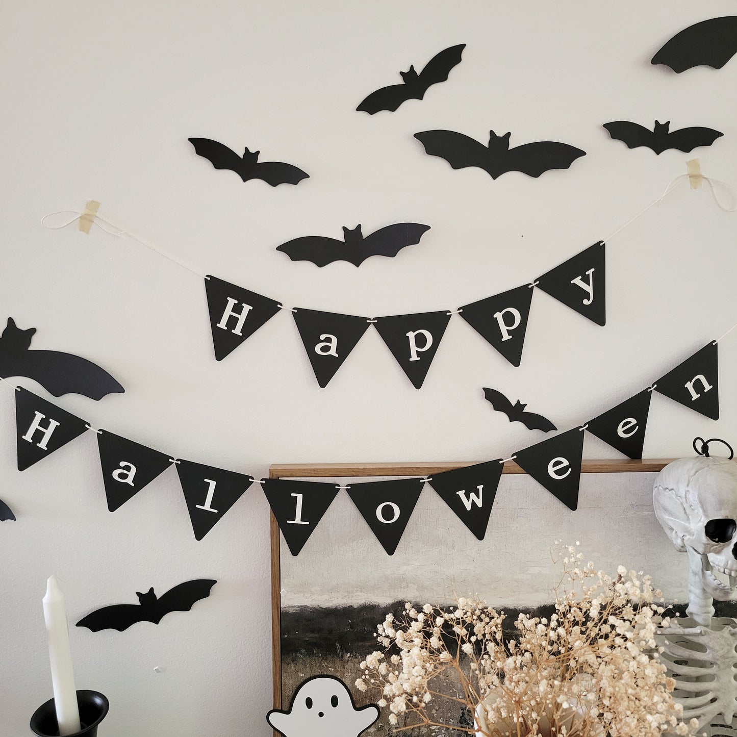 Mini Guirlande Happy Halloween/ Noire & écriture blanche
