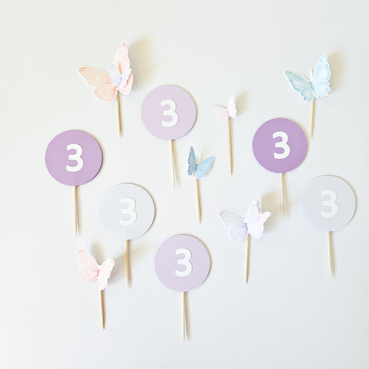 12 Number / Butterfly Cupcake Toppers