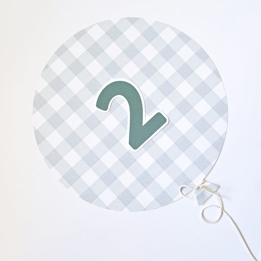 Pale green checkered wall birthday balloon + number