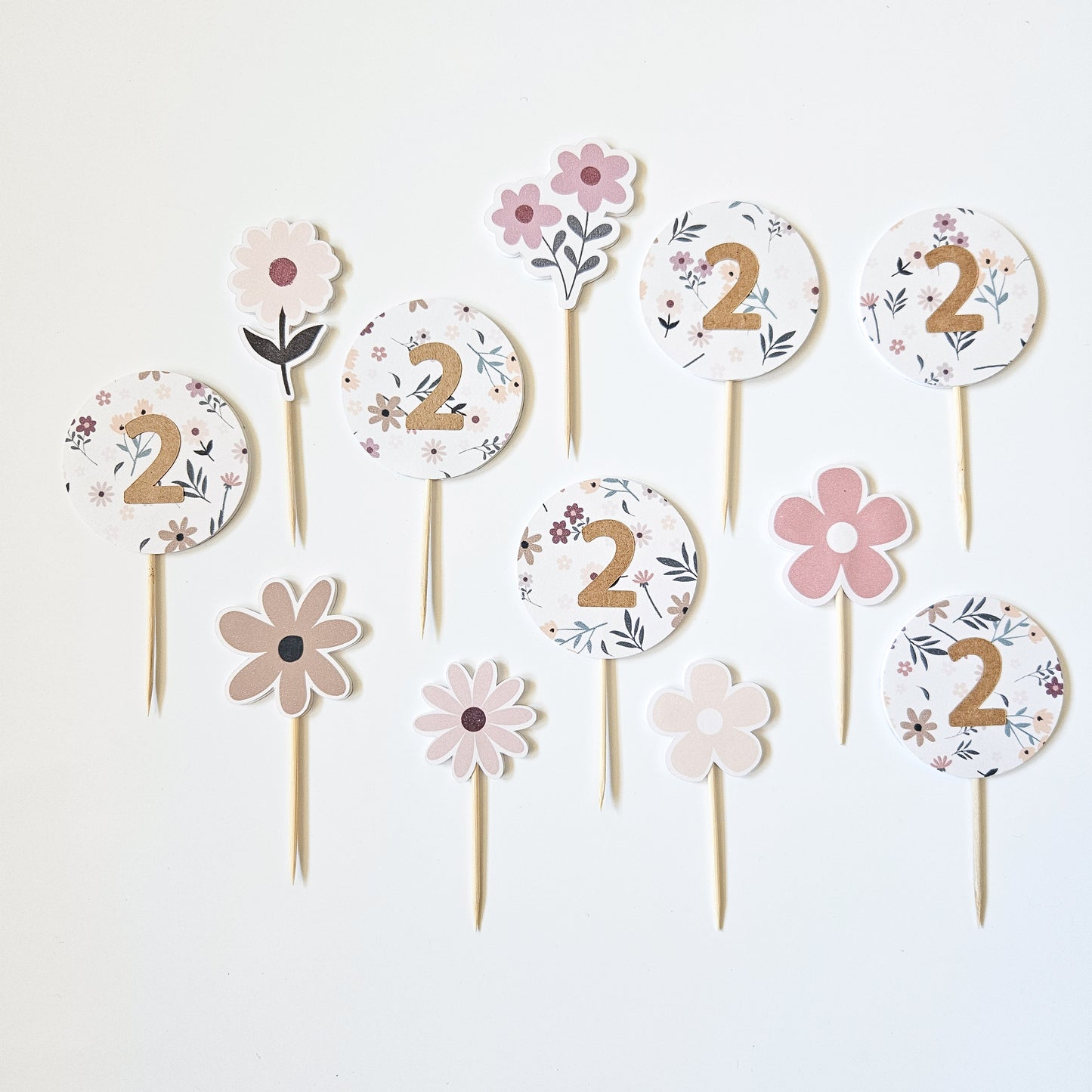 12 Toppers à cupcake fleuris avec chiffres  / Fleurs d'automne