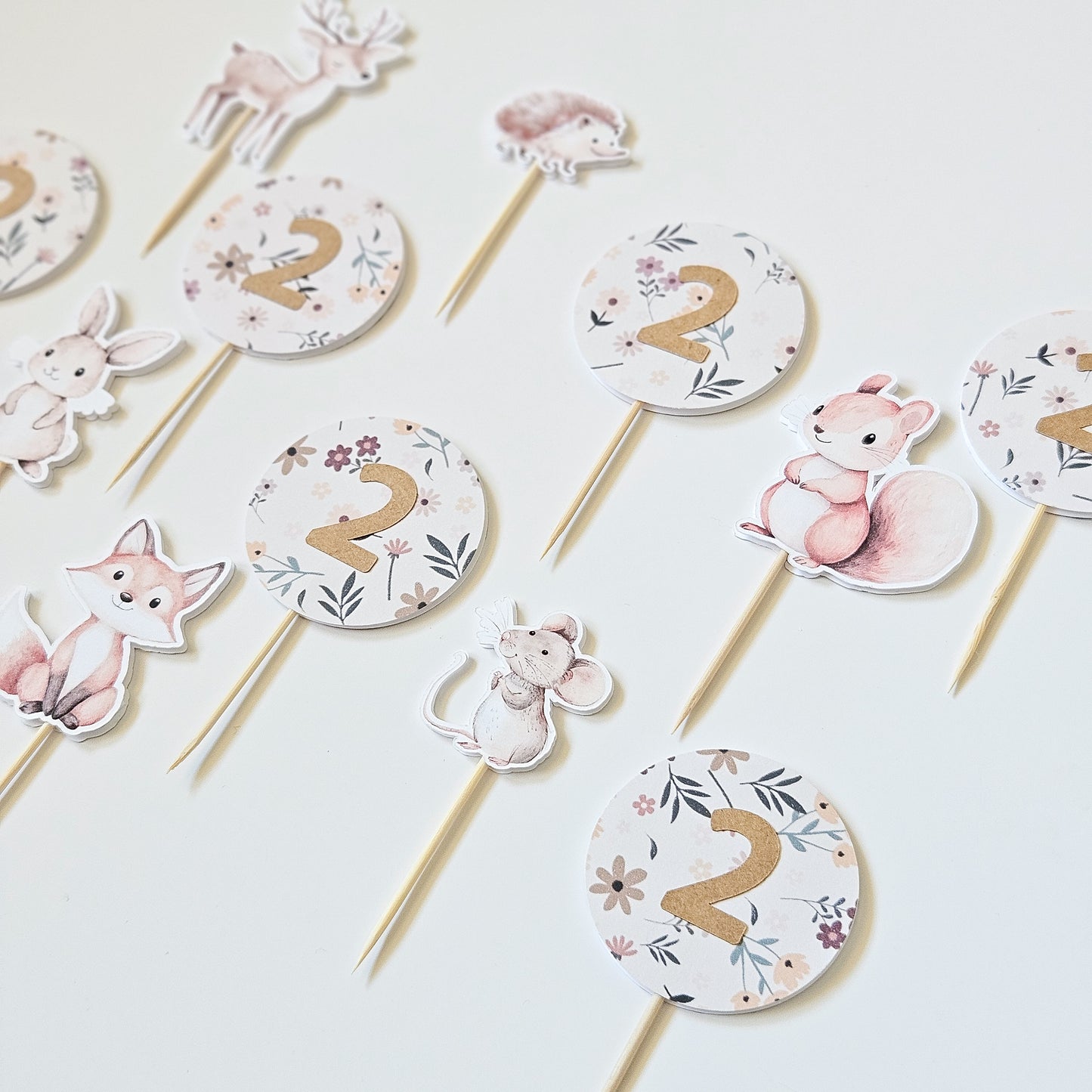 12 Toppers à cupcake fleuris + animaux