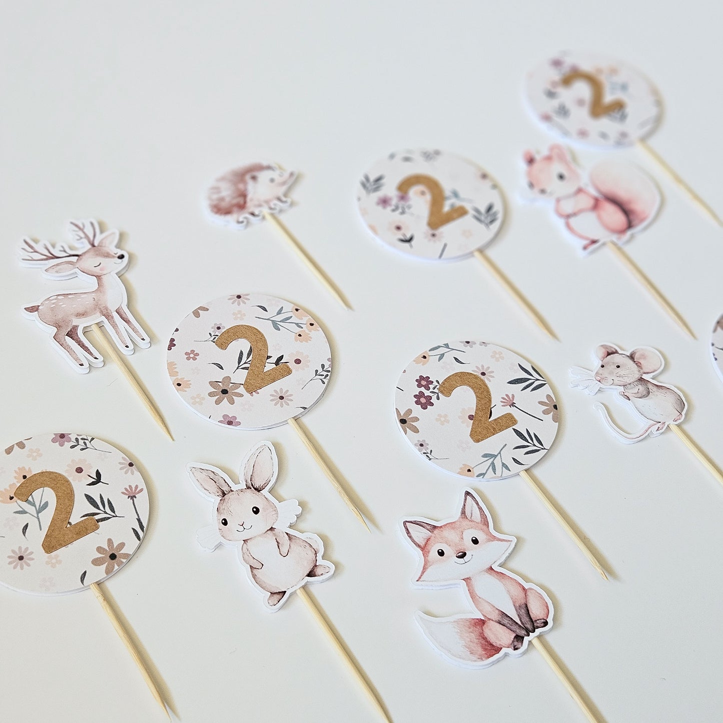 12 Toppers à cupcake fleuris + animaux