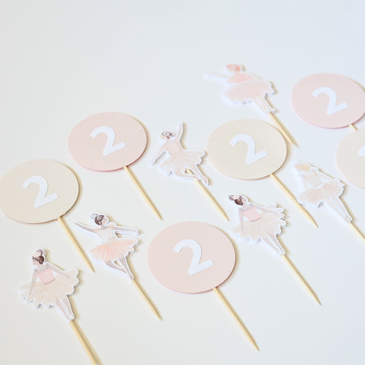 12 Toppers à cupcake avec chiffre / Ballerine