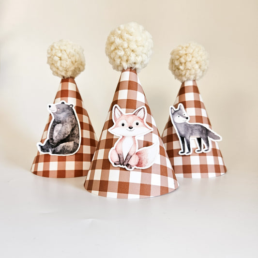 Party Hat Set with Patterns / Forest Animals