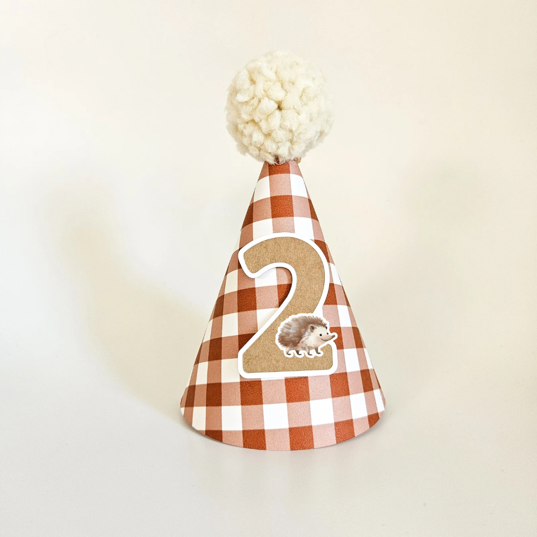 Burnt Orange Gingham Hat with Number / Animal Choice