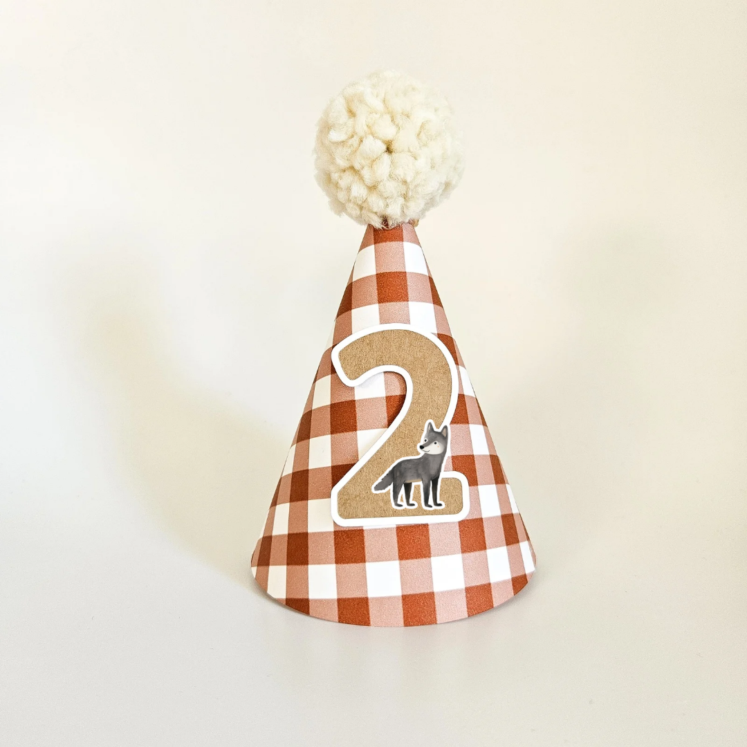 Burnt Orange Gingham Hat with Number / Animal Choice