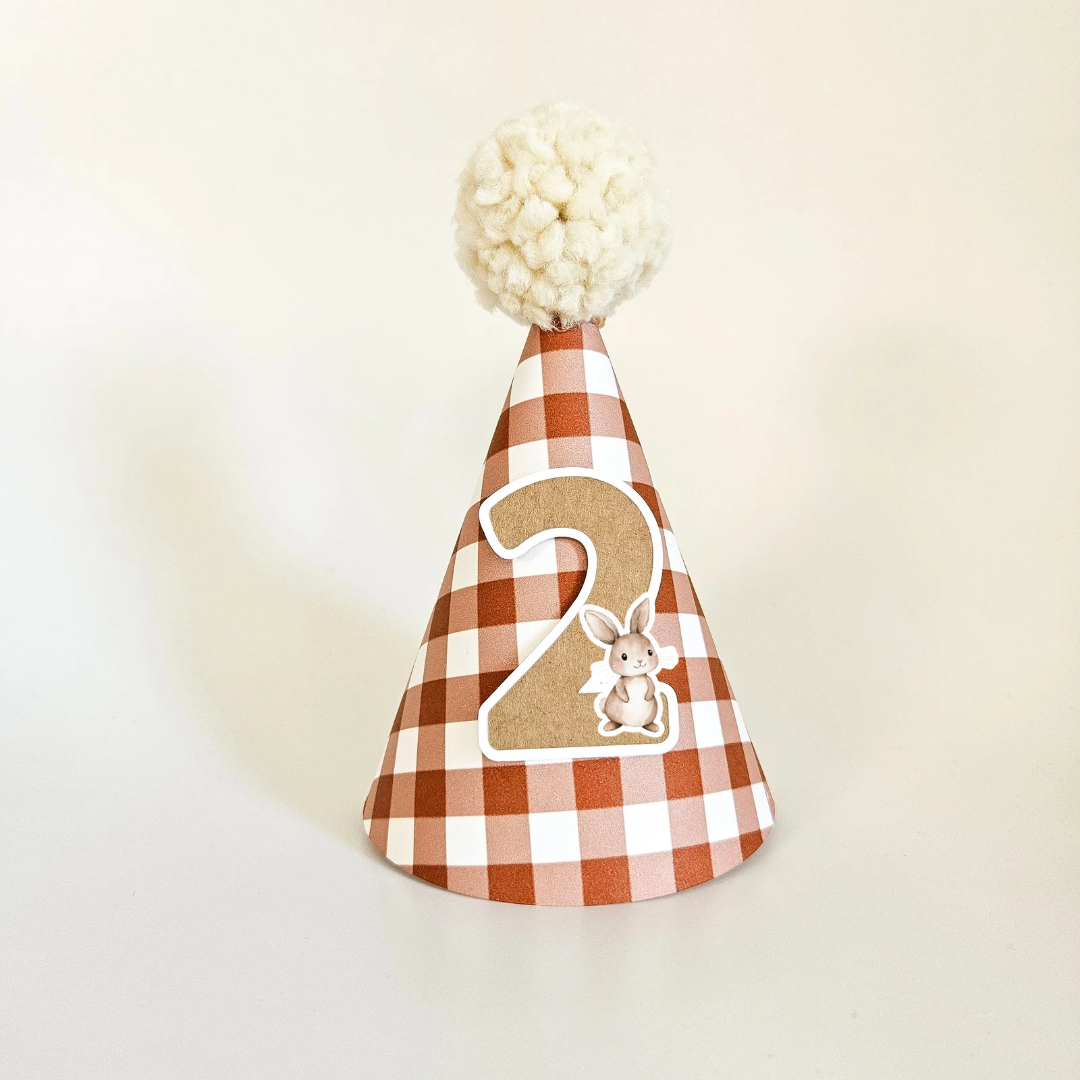 Burnt Orange Gingham Hat with Number / Animal Choice