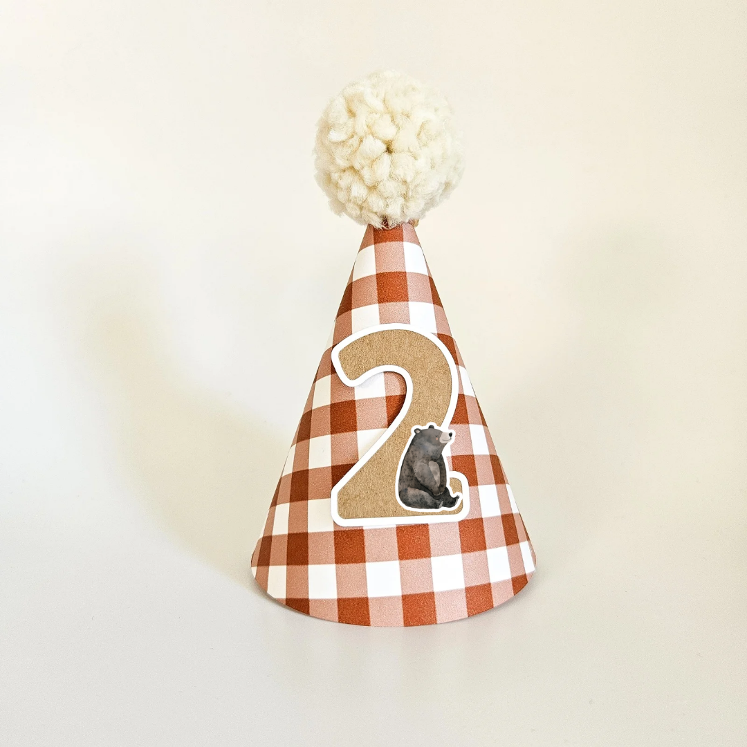 Burnt Orange Gingham Hat with Number / Animal Choice