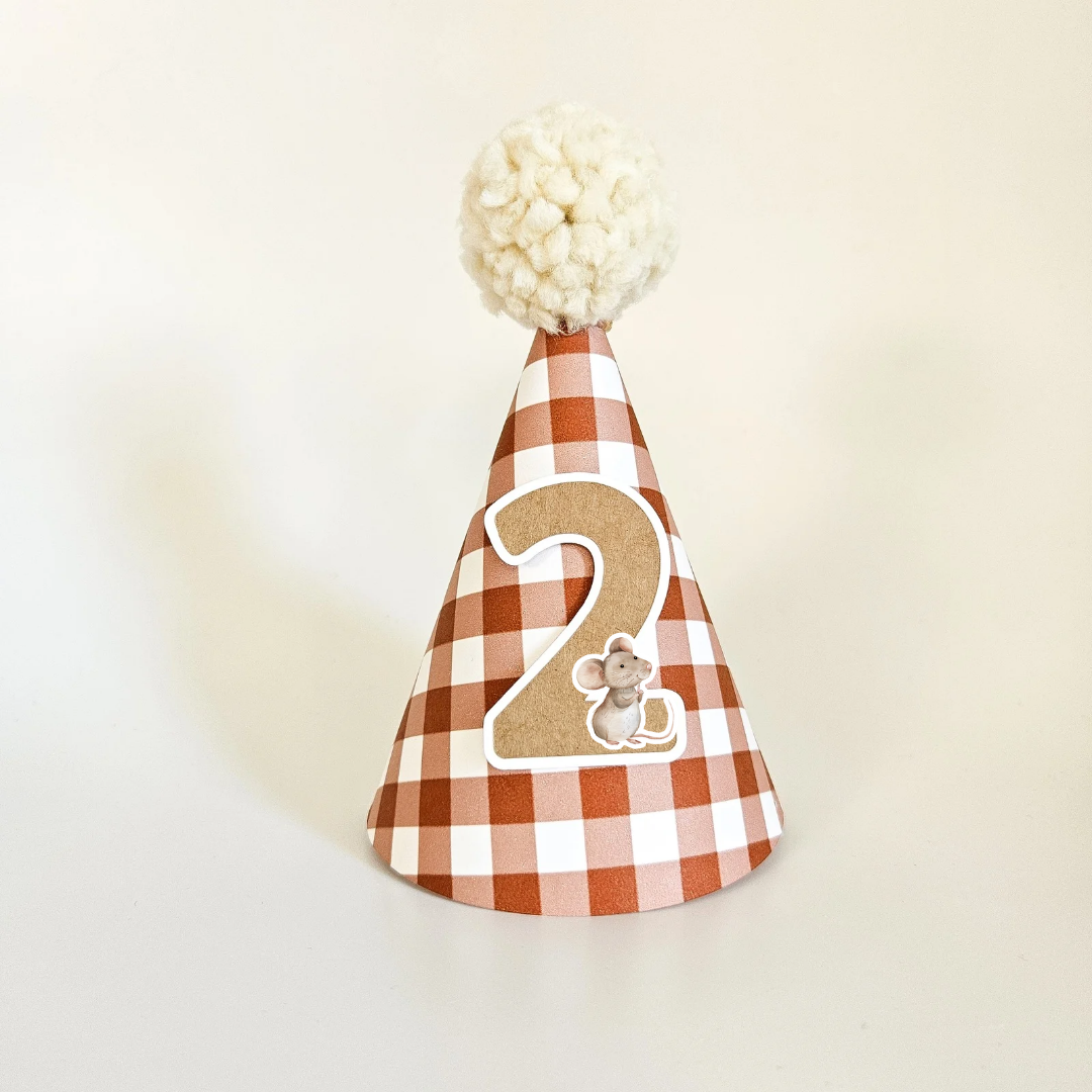 Burnt Orange Gingham Hat with Number / Animal Choice