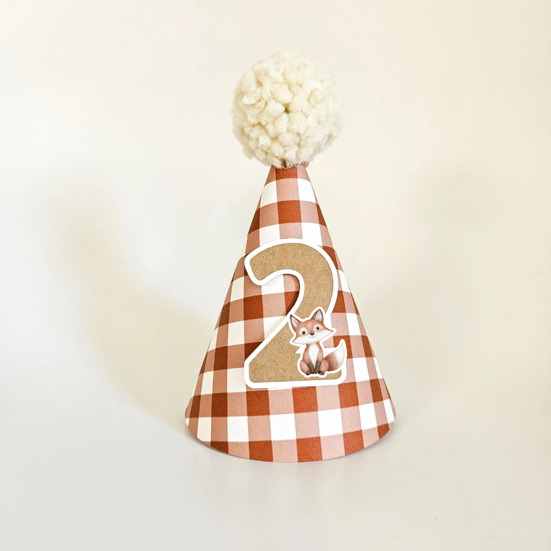 Burnt Orange Gingham Hat with Number / Animal Choice