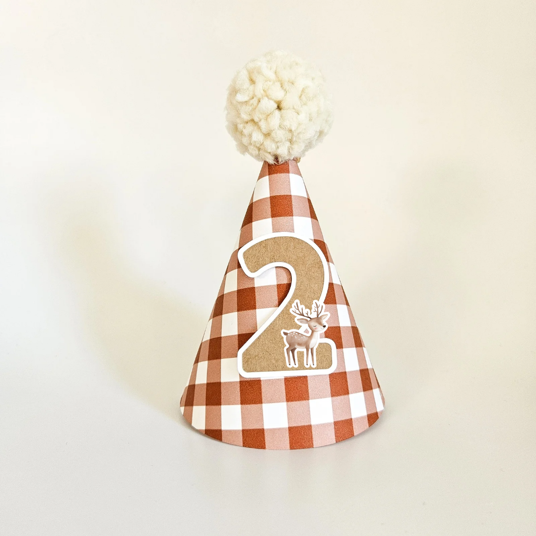 Burnt Orange Gingham Hat with Number / Animal Choice