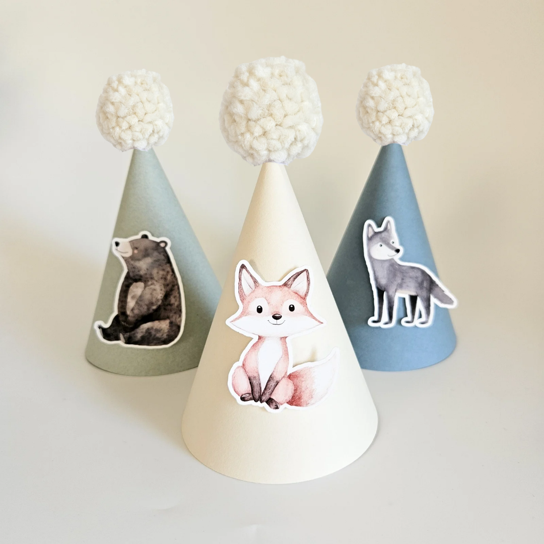 Party Hat Set with Patterns / Forest Animals