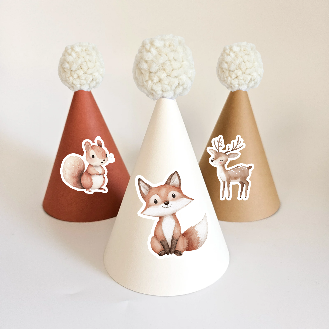 Party Hat Set with Patterns / Forest Animals