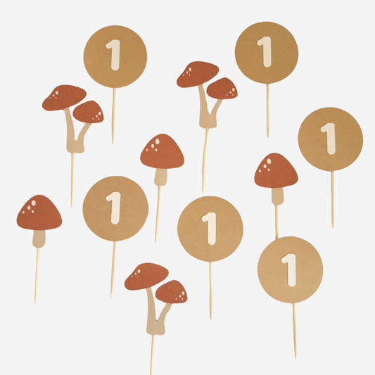 12 Cupcake Toppers + chiffres / Champignons