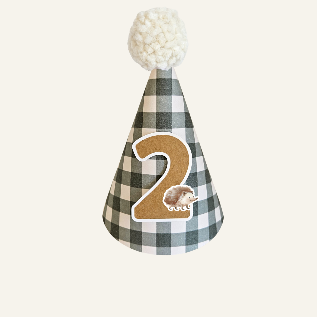 Forest Green Gingham Hat with Number / Animal Choice