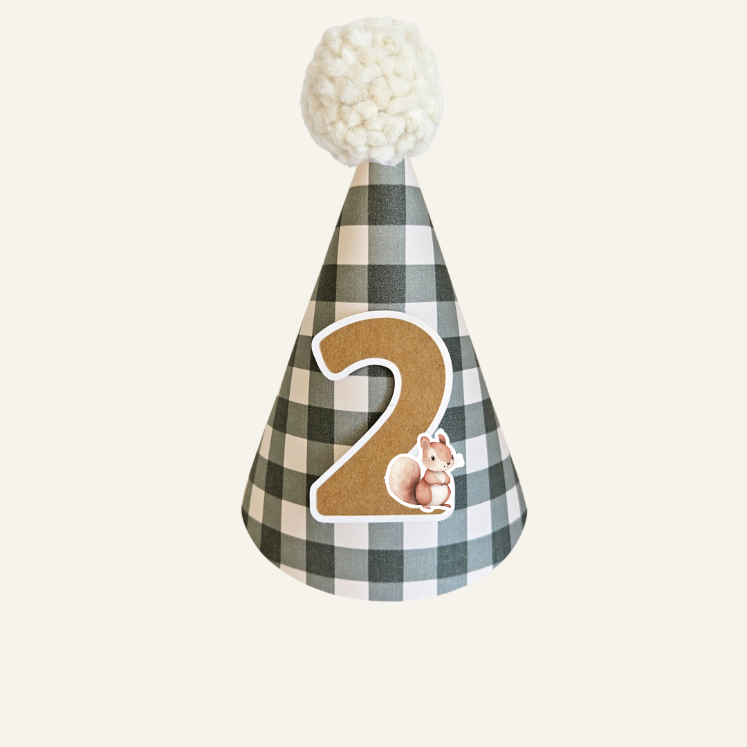 Forest Green Gingham Hat with Number / Animal Choice