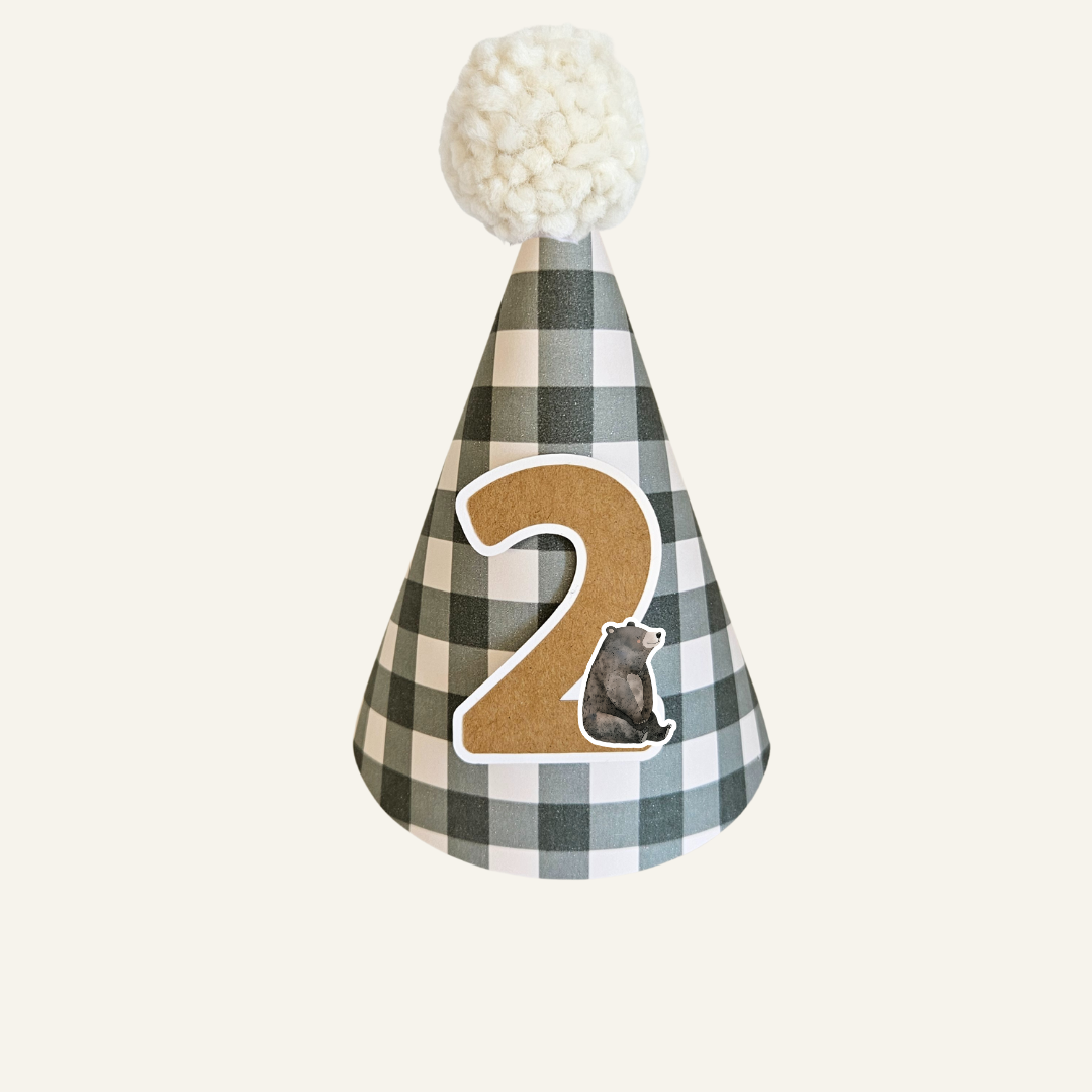 Forest Green Gingham Hat with Number / Animal Choice