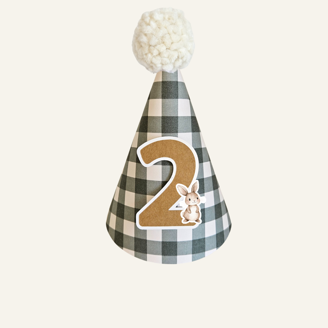 Forest Green Gingham Hat with Number / Animal Choice