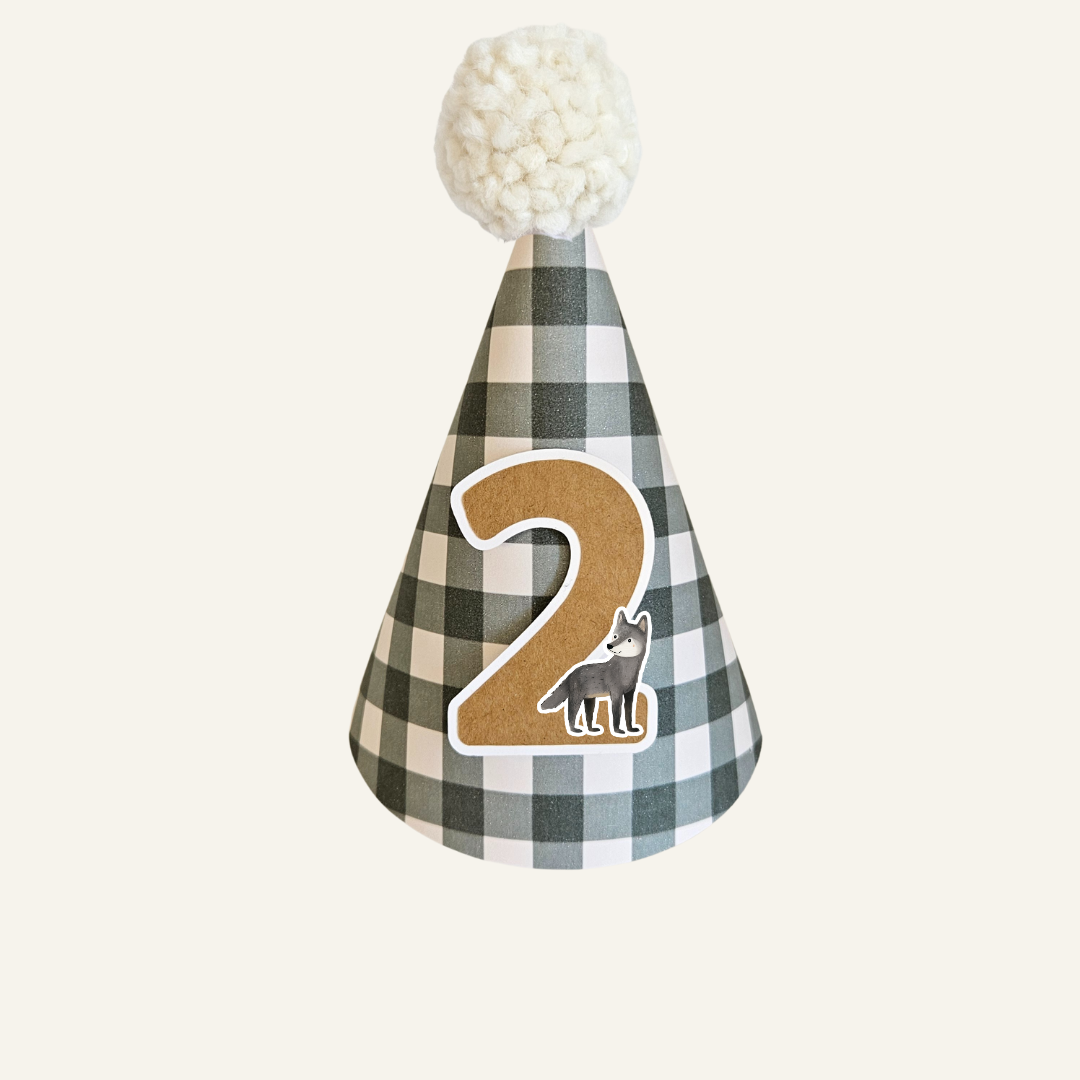 Forest Green Gingham Hat with Number / Animal Choice