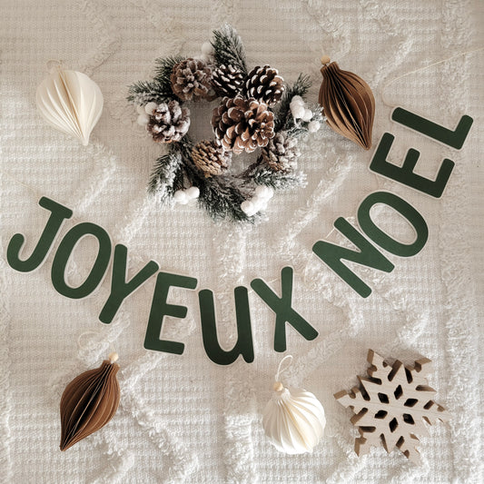Guirlande Joyeux Noël contour blanc / Vert forêt