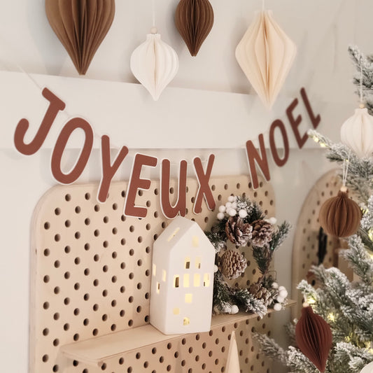 Guirlande Joyeux Noël contour blanc / Noisette