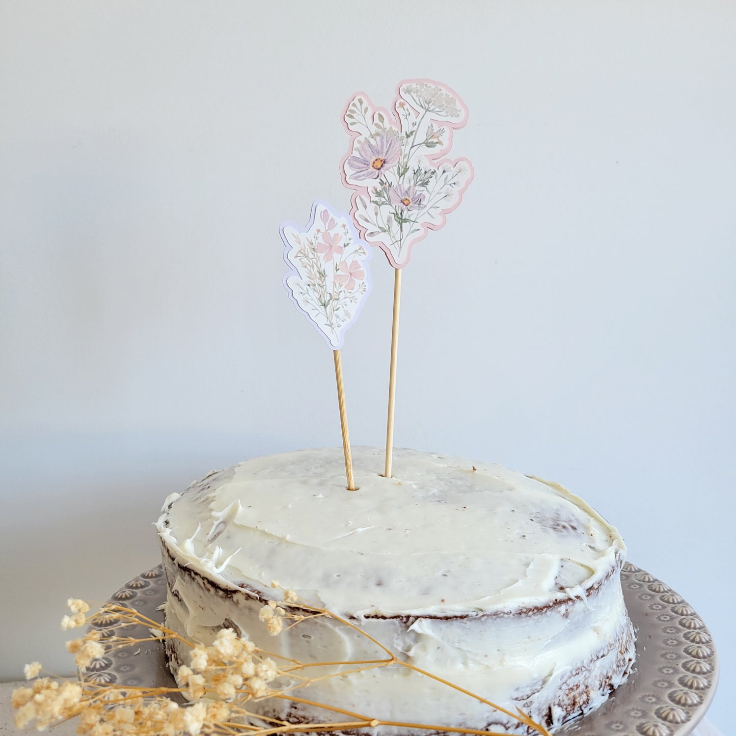 Ensemble 2 toppers à gâteau Lilas & Rose / Fleurs sauvages